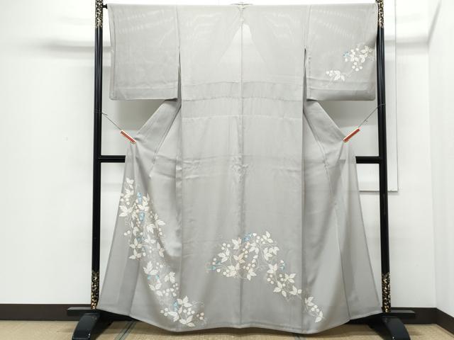 平和屋着物＊夏物　訪問着　縦絽　草花文　金彩　正絹　逸品　CABI1559th