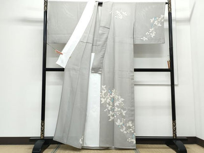 平和屋着物＊夏物　訪問着　縦絽　草花文　金彩　正絹　逸品　CABI1559th