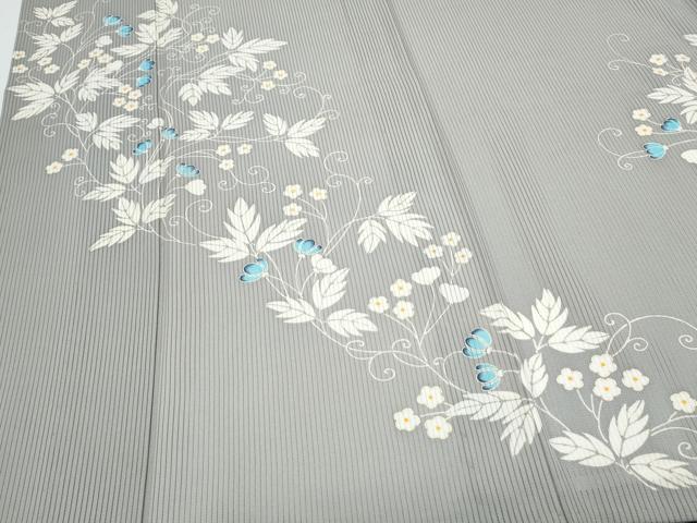 平和屋着物＊夏物　訪問着　縦絽　草花文　金彩　正絹　逸品　CABI1559th