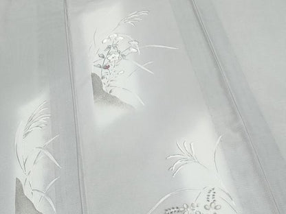 平和屋着物＊夏物　訪問着　絽　刺繍　草花文　銀彩　正絹　逸品　CABI1560th