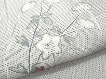 平和屋着物＊夏物　訪問着　絽　刺繍　草花文　銀彩　正絹　逸品　CABI1560th