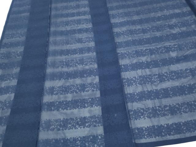 平和屋着物＊夏物　色無地　横段花紋紗　留紺色　正絹　逸品　CABI1561th