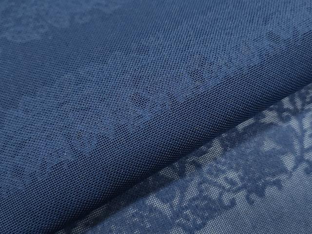 平和屋着物＊夏物　色無地　横段花紋紗　留紺色　正絹　逸品　CABI1561th