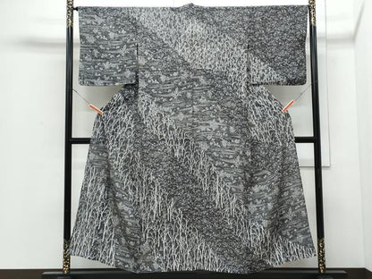 平和屋着物＊夏物　訪問着　絽　樹林文　たたき染め　黒地　正絹　逸品　CABI1574th