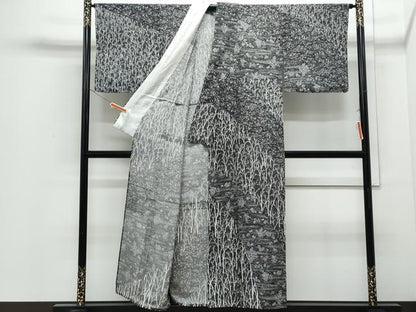 平和屋着物＊夏物　訪問着　絽　樹林文　たたき染め　黒地　正絹　逸品　CABI1574th