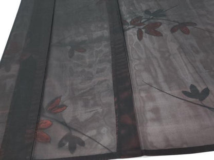 平和屋着物＊夏物　小紋　紗　枝葉文　黒地　正絹　逸品　CABI1576th