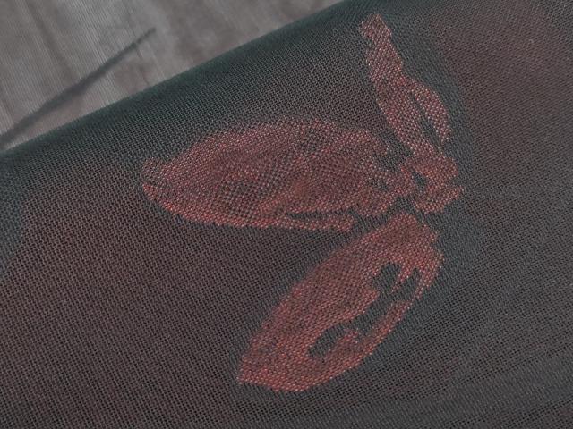 平和屋着物＊夏物　小紋　紗　枝葉文　黒地　正絹　逸品　CABI1576th
