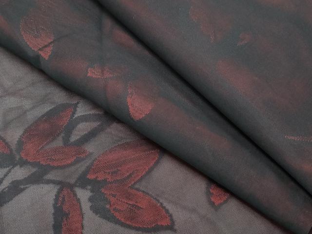 平和屋着物＊夏物　小紋　紗　枝葉文　黒地　正絹　逸品　CABI1576th