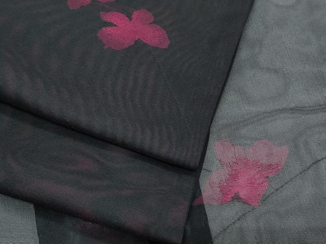 平和屋着物＊夏物　小紋　紗　草花文　黒地　正絹　逸品　CABI1577th