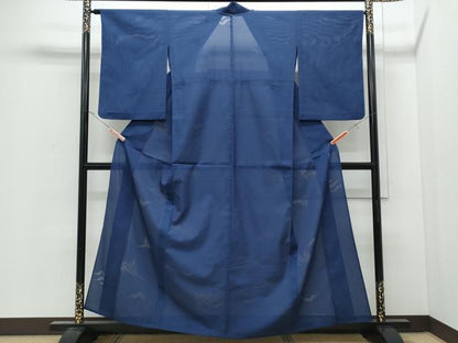 平和屋着物＊夏物　色無地　縦絽　遠山紋紗　深縹色　正絹　逸品　CABI1578th
