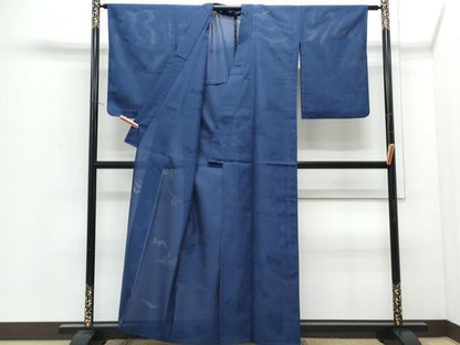 平和屋着物＊夏物　色無地　縦絽　遠山紋紗　深縹色　正絹　逸品　CABI1578th