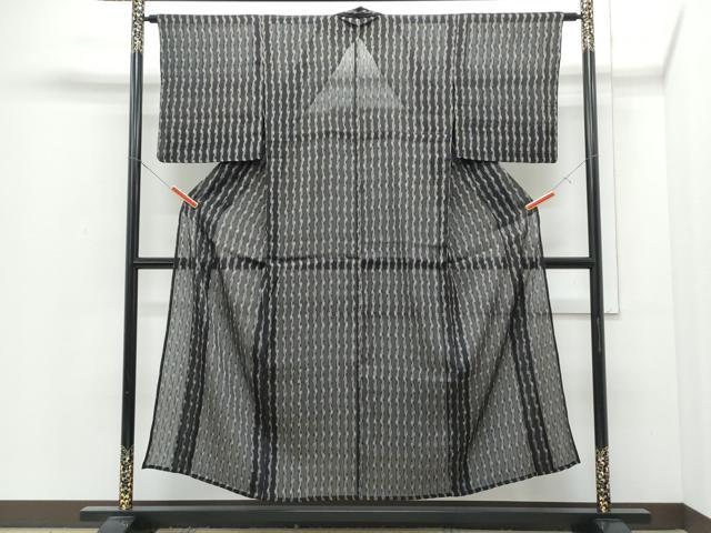 平和屋着物＊夏物　お召　紗　吉祥間道　黒地　正絹　逸品　CABI1584th