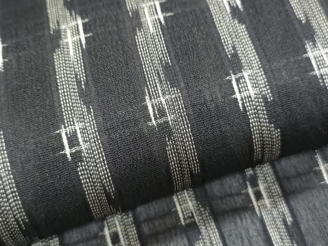 平和屋着物＊夏物　お召　紗　吉祥間道　黒地　正絹　逸品　CABI1584th