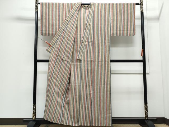 平和屋着物∴夏物　阿波しじら織　浴衣　縞　綿　逸品　CABI1585th
