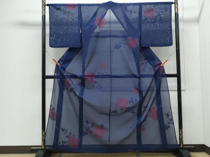 平和屋着物＊夏物　小紋　紗　草花文　正絹　逸品　CABI1587th