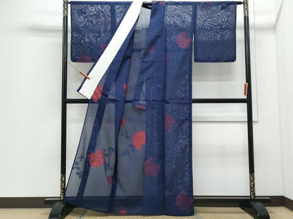 平和屋着物＊夏物　小紋　紗　草花文　正絹　逸品　CABI1587th