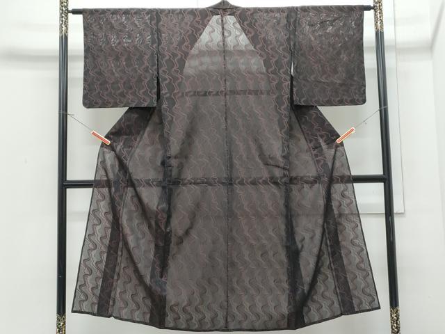 平和屋着物＊夏物　小紋　風通紗　吉祥文　黒地　CABI1590th