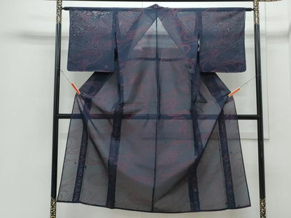 平和屋着物＊夏物　小紋　紗　流水文　銀糸　正絹　逸品　CABI1591th