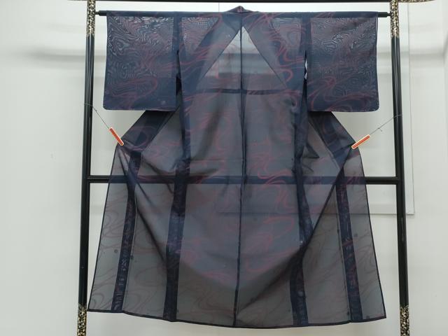 平和屋着物＊夏物　小紋　紗　流水文　銀糸　正絹　逸品　CABI1591th