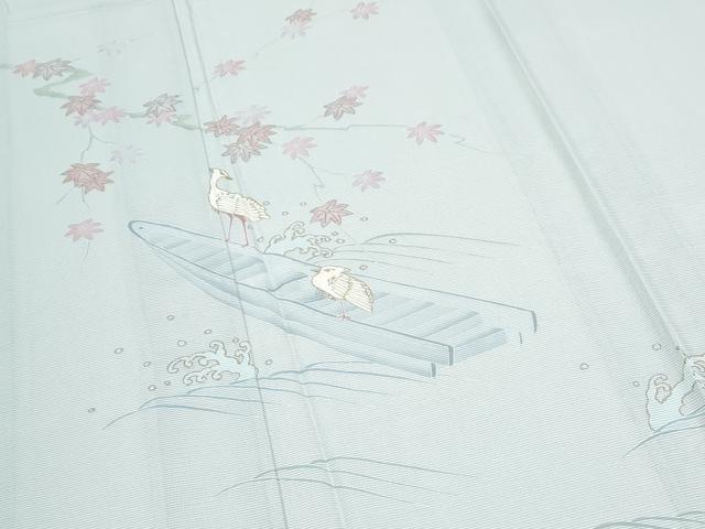 平和屋着物＊夏物　訪問着　絽　立波休み鳥舟文　金彩　正絹　逸品　CABI1593th