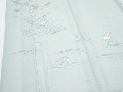 平和屋着物＊夏物　訪問着　絽　立波休み鳥舟文　金彩　正絹　逸品　CABI1593th