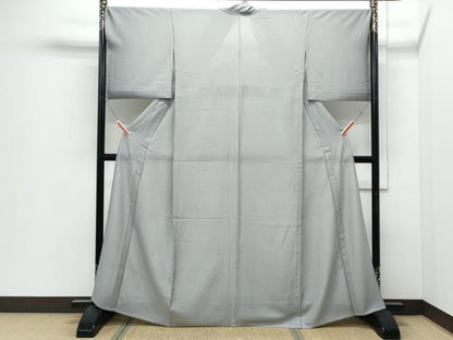 平和屋着物＊夏物　江戸小紋　絽　万筋　白色×灰色　正絹　逸品　CABI1596th
