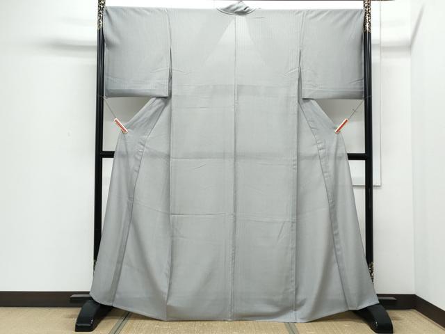 平和屋着物＊夏物　江戸小紋　絽　万筋　白色×灰色　正絹　逸品　CABI1596th