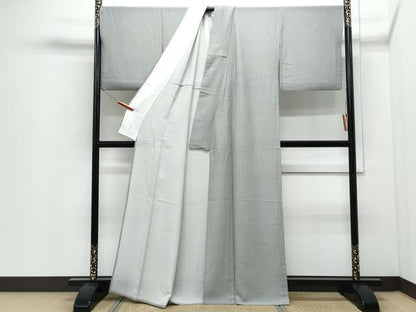 平和屋着物＊夏物　江戸小紋　絽　万筋　白色×灰色　正絹　逸品　CABI1596th