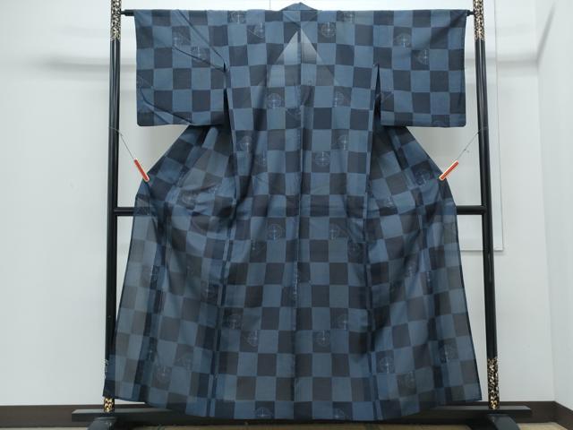 平和屋着物＊夏物　本場大島紬　夏大島　市松糸車文　正絹　逸品　CABI1597th