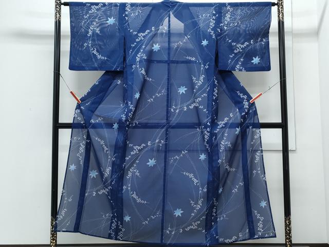 平和屋着物＊夏物　小紋　絽　楓草葉文　洗える着物　CABI1598th