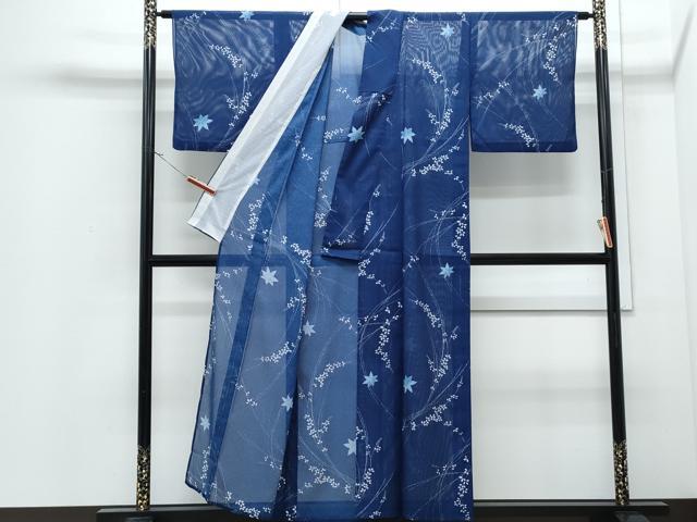 平和屋着物＊夏物　小紋　絽　楓草葉文　洗える着物　CABI1598th
