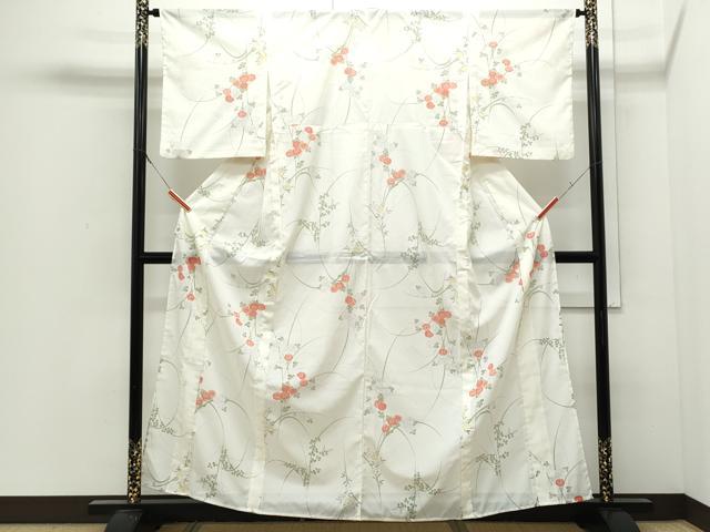 平和屋着物＊夏物　小紋　絽　草花文　洗える着物　CABI1599th