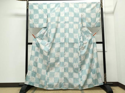 平和屋着物＊夏物　小紋　縞紋紗　とんぼ　市松草葉文　洗える着物　CABI1600th