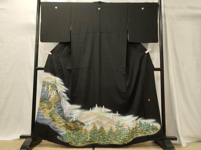 平和屋着物■豪華黒留袖　作家物　飛鶴草木文　暈し染め　金銀彩　正絹　逸品　CABI1601oy