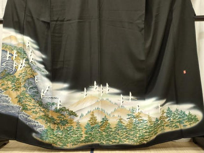 平和屋着物■豪華黒留袖　作家物　飛鶴草木文　暈し染め　金銀彩　正絹　逸品　CABI1601oy