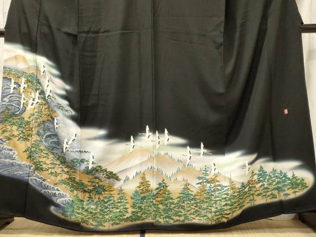 平和屋着物■豪華黒留袖　作家物　飛鶴草木文　暈し染め　金銀彩　正絹　逸品　CABI1601oy