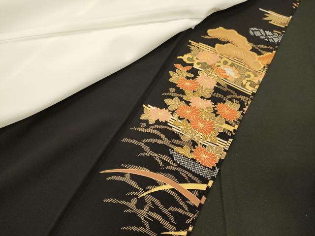 平和屋着物■豪華黒留袖　駒刺繍　御所車花松文　金彩　正絹　逸品　CABI1602oy