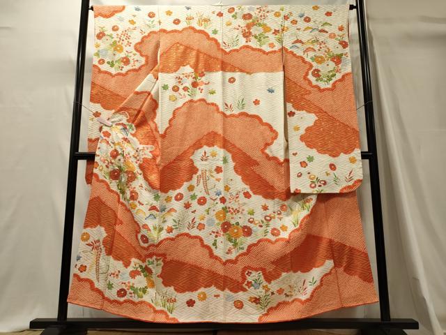 平和屋着物■中国三大刺繍　相良刺繍　駒刺繍　豪華振袖　絞り　雲取り草花文　金彩　正絹　逸品　CABI1603oy