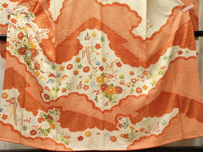 平和屋着物■中国三大刺繍　相良刺繍　駒刺繍　豪華振袖　絞り　雲取り草花文　金彩　正絹　逸品　CABI1603oy