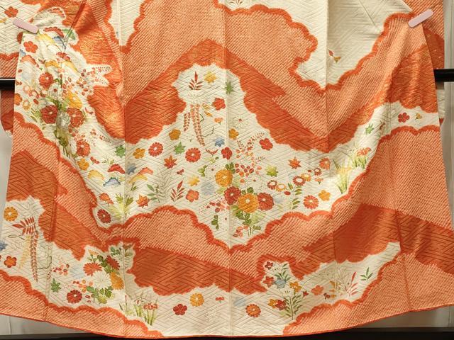 平和屋着物■中国三大刺繍　相良刺繍　駒刺繍　豪華振袖　絞り　雲取り草花文　金彩　正絹　逸品　CABI1603oy
