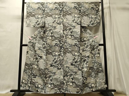 平和屋着物■上質な小紋　吉祥飛鶴花唐草文　金彩　正絹　逸品　CABI1625oy