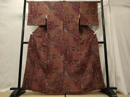 平和屋着物■上質な小紋　扇面草花文　鬼しぼ縮緬　正絹　逸品　CABI1632oy