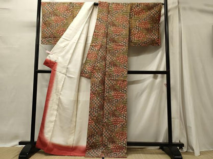 平和屋着物■上質な紬　切り嵌め更紗花文　正絹　逸品　未使用　CABI1639oy