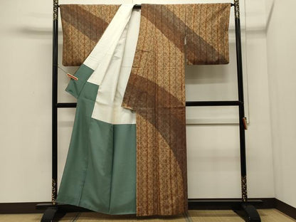 平和屋着物■上質な紬　草花間道　正絹　逸品　CABI1642oy