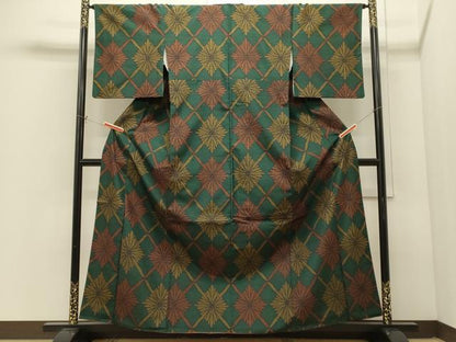 平和屋着物■上質な紬　菱菊文　正絹　逸品　CABI1646oy