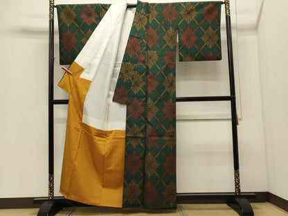 平和屋着物■上質な紬　菱菊文　正絹　逸品　CABI1646oy