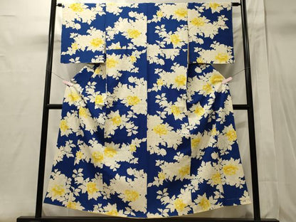 平和屋着物■上質な小紋　草花文　暈し染め　鬼しぼ縮緬　正絹　逸品　未使用　CABI1660oy