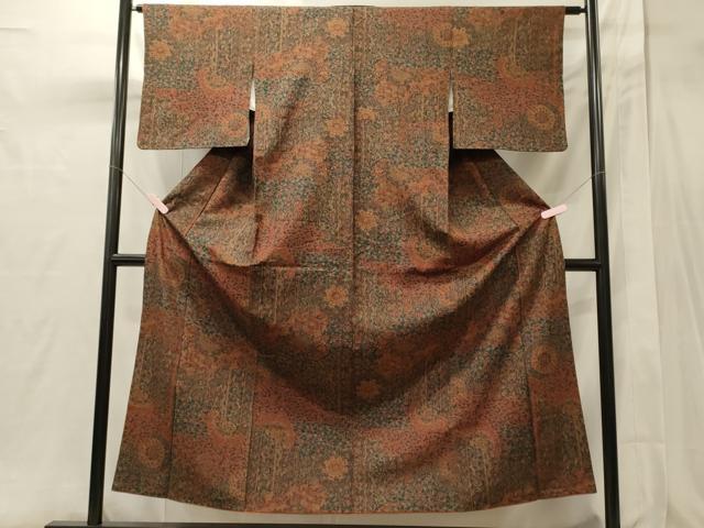 平和屋着物■上質な紬　吉祥更紗花文　正絹　逸品　CABI1664oy