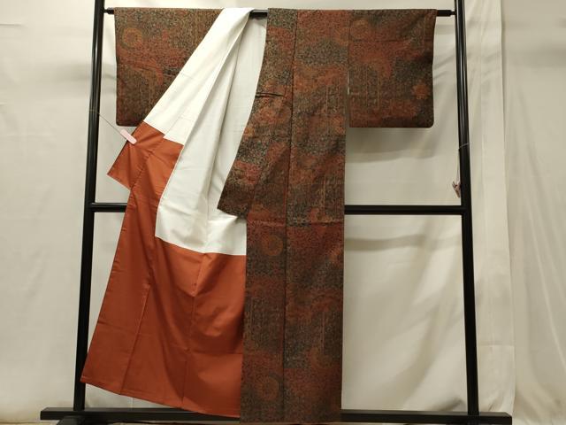 平和屋着物■上質な紬　吉祥更紗花文　正絹　逸品　CABI1664oy