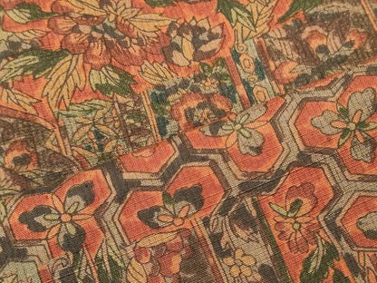 平和屋着物■上質な紬　吉祥更紗花文　正絹　逸品　CABI1664oy